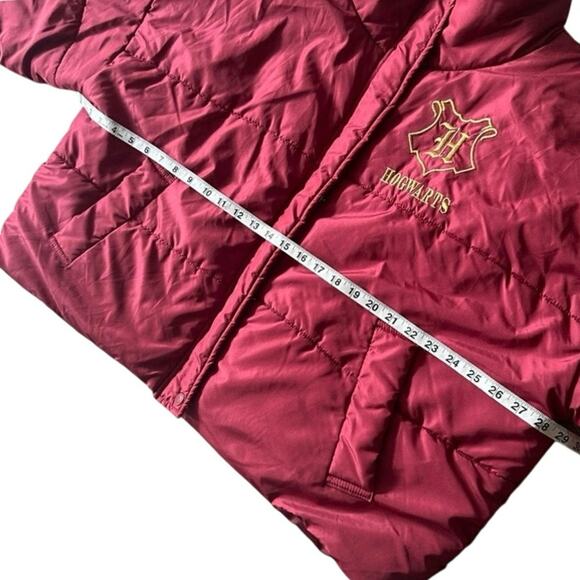 HARRY POTTER HOGWARTS Wizarding World Puffer Coat Jacket SZ XL Rhubarb Red Gold - Picture 8 of 10